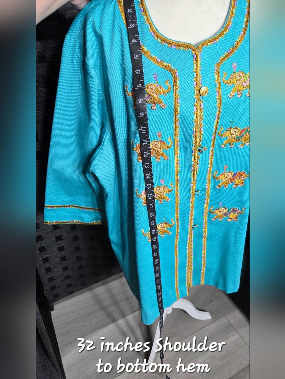 Vintage Bob Mackie Wearable Art Turquoise Elephant Embroidered Jacket - Picture 12 of 16